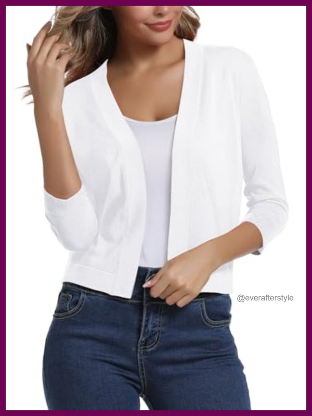 3/4 Sleeve Cropped Cardigan Sweater Shrug Open Front Lightweight Knit